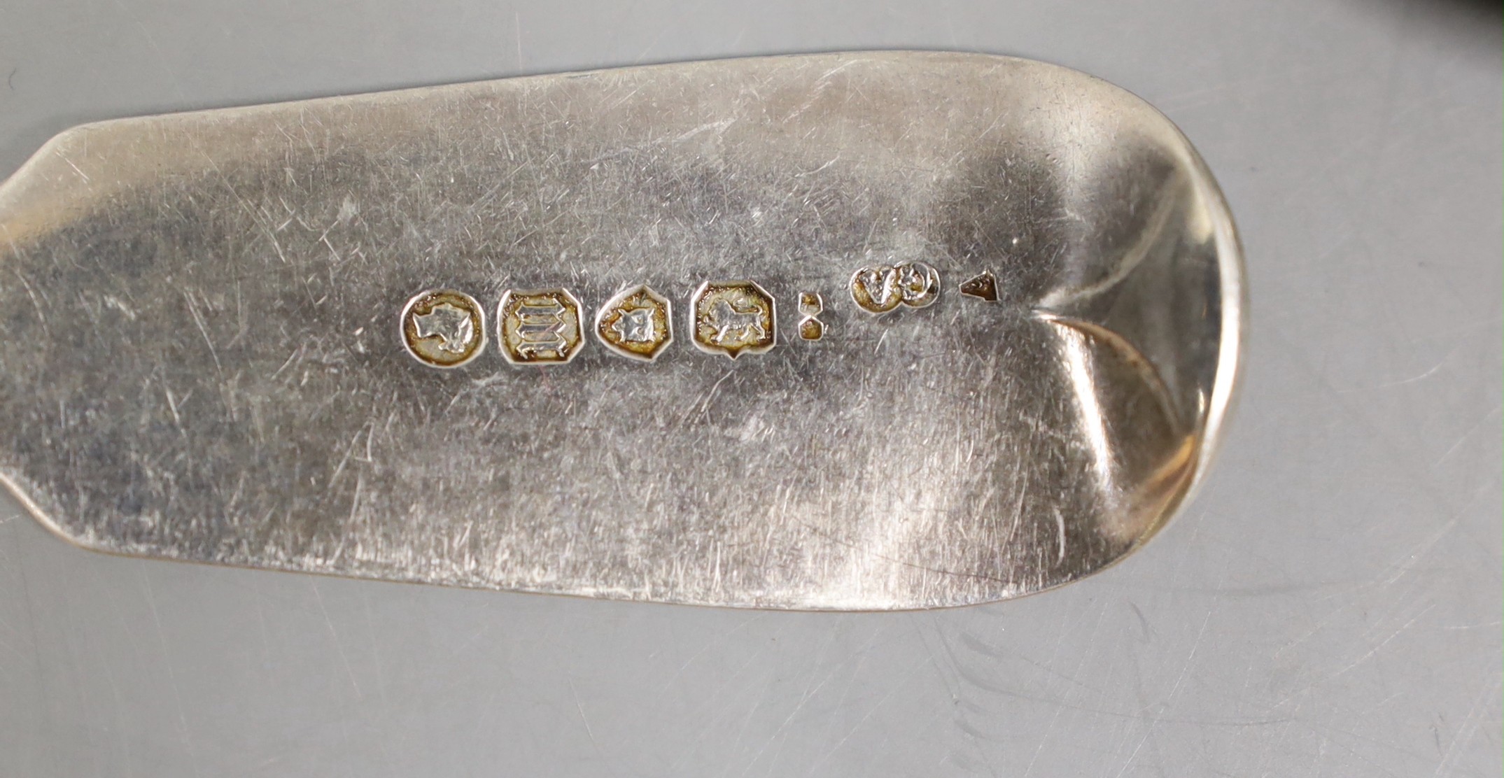 A pair of Victorian silver fiddle pattern table spoons, George Adams, London, 1867, 22.3cm, 154 grams.